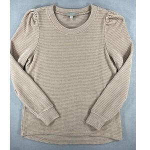 STATUS By Chenault Marled Knit Puffed Sleeve Pullover Beige Tan Small